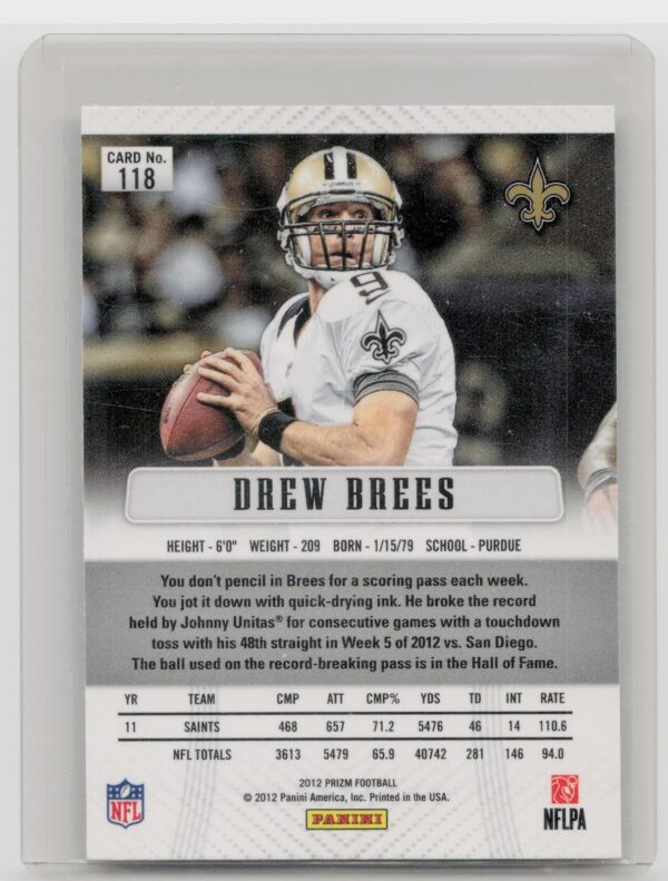 2012 Prizm Drew Brees #118 Saints - Image 3