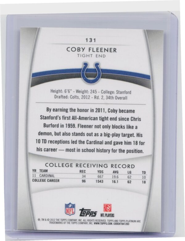 2012 Topps Platinum Coby Fleener Xfractors #131 Colts - Image 3