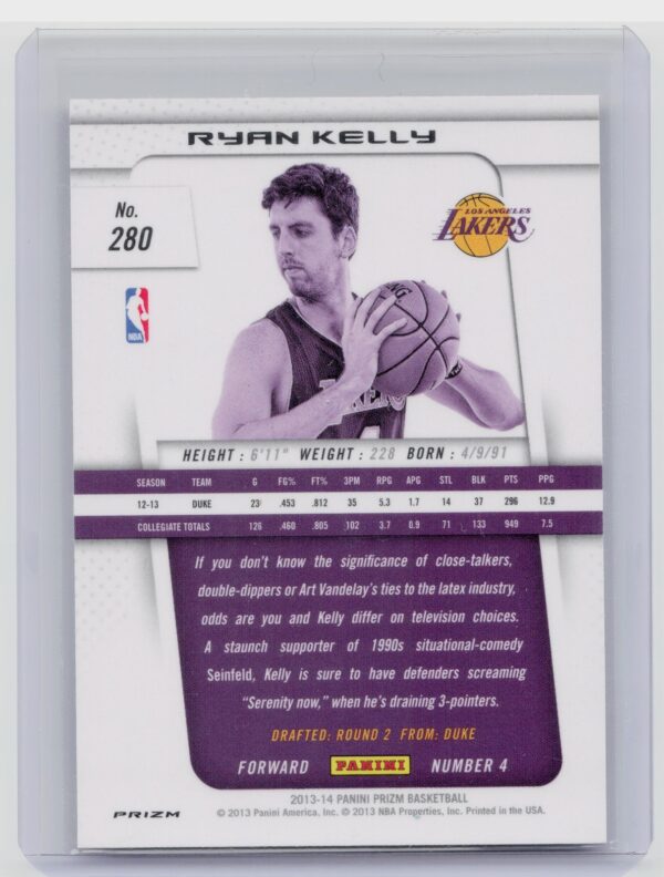 2013-14 Panini Prizm Ryan Kelly Prizms Red White and Blue Mosaic #280 Lakers - Image 3