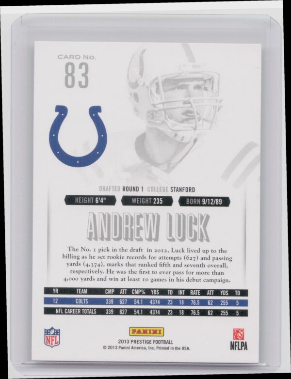 2013 Panini Prestige Andrew Luck #83 Colts - Image 3