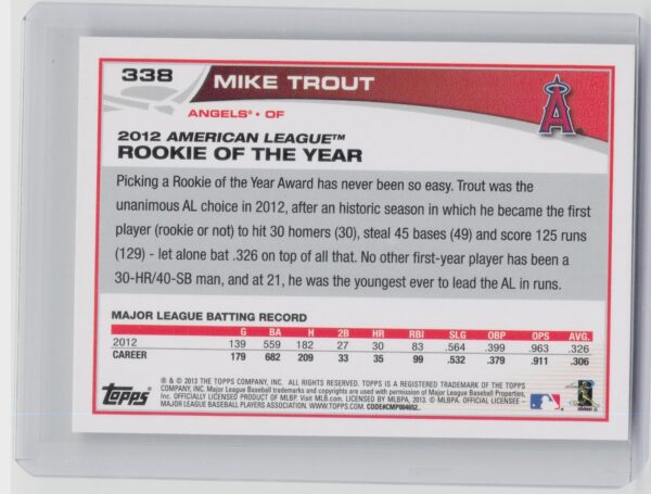 2013 Topps Mike Trout #338 Angels - Image 3