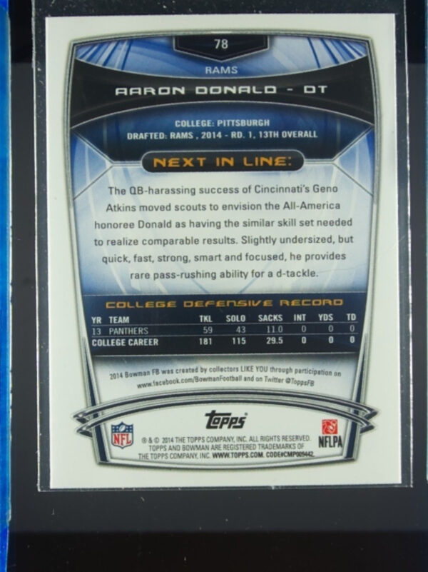 2014 Bowman Aaron Donald Rookies RC #78 Rams - Image 3
