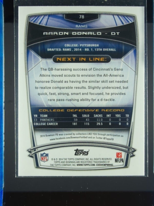 2014 Bowman Aaron Donald Rookies RC #78 Rams - Image 3