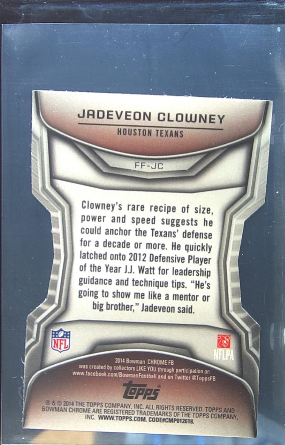 2014 Bowman Chrome Jadeveon Clowney #FF-JC Texans Future of the Franchise Die - Image 3