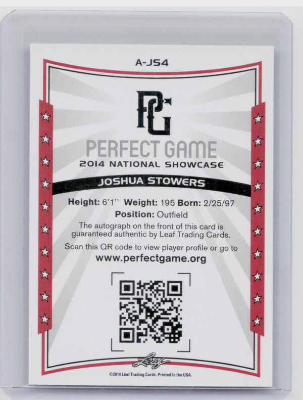 2014 Leaf Perfect Game Joshua Stowers AU SN50 #A-JS4 Autographs Gold - Image 3