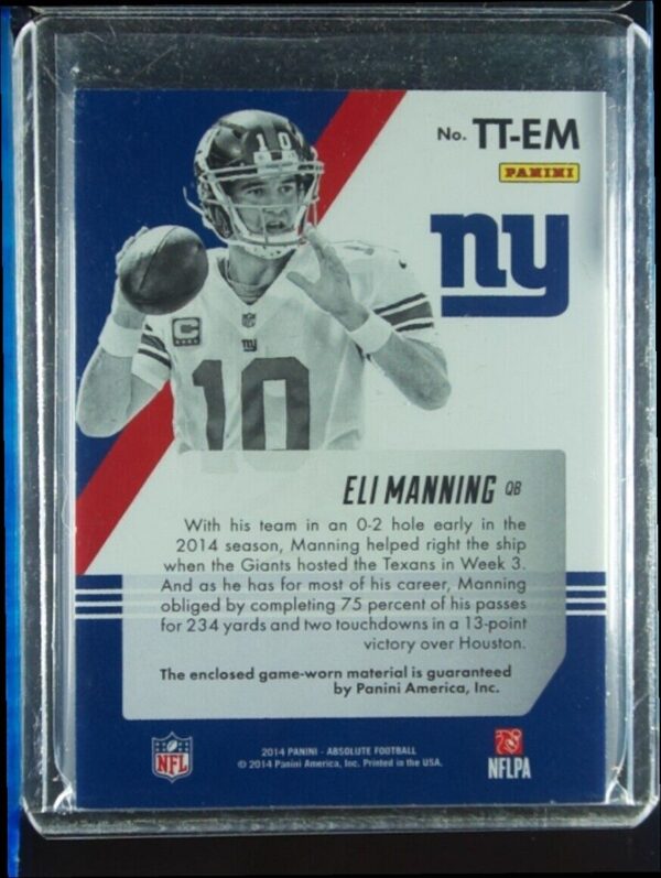 2014 Panini Absolute Eli Manning SN15 MEM #TT-EM Giants Tools of the Trade Prime - Image 3