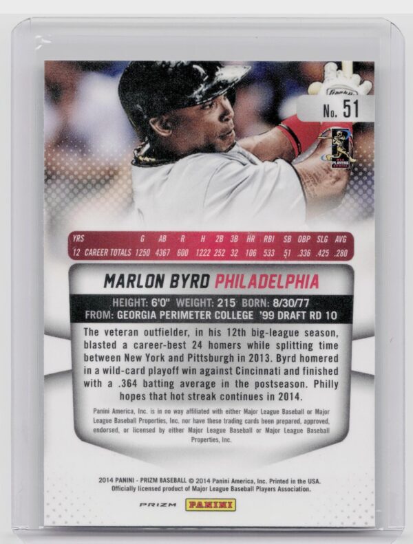 2014 Prizm Marlon Byrd Prizms Camo #51 Phillies - Image 3