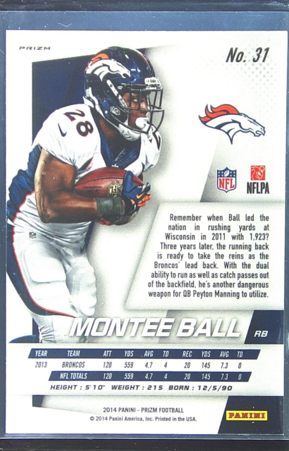 2014 Prizm Montee Ball Panini Logo Prizm #31 Broncos - Image 3