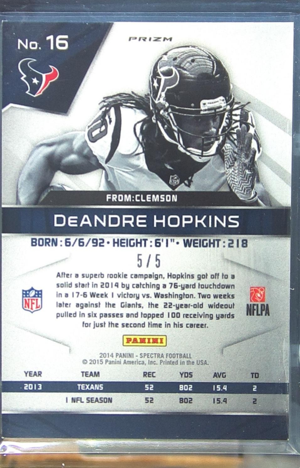 2014 Spectra DeAndre Hopkins Prizms Black 5/5 #16 Texans - Image 3