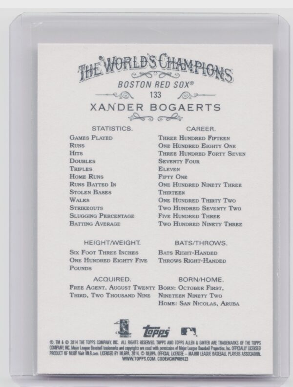 2014 Topps Allen & Ginter Xander Bogaerts RC #133 Sox - Image 3