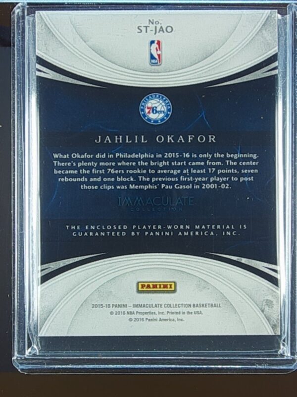 2015-16 Immaculate Jahlil Okafor /75 JSY #ST-JAO 76ers Immaculate Standard - Image 3