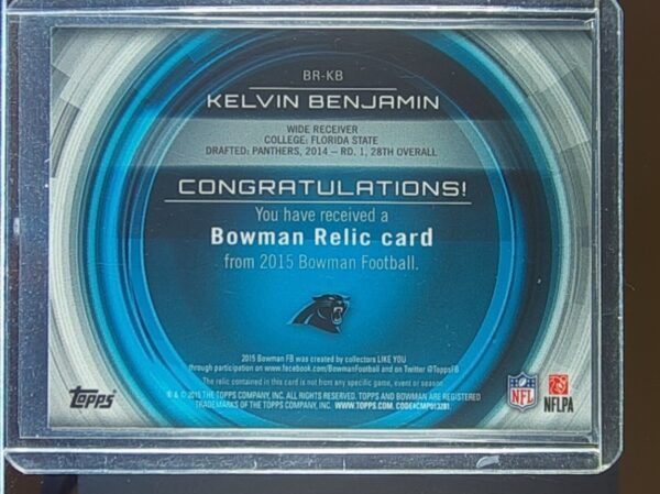 2015 Bowman Kelvin Benjamin JSY #BR-KB Panthers Relics - Image 3