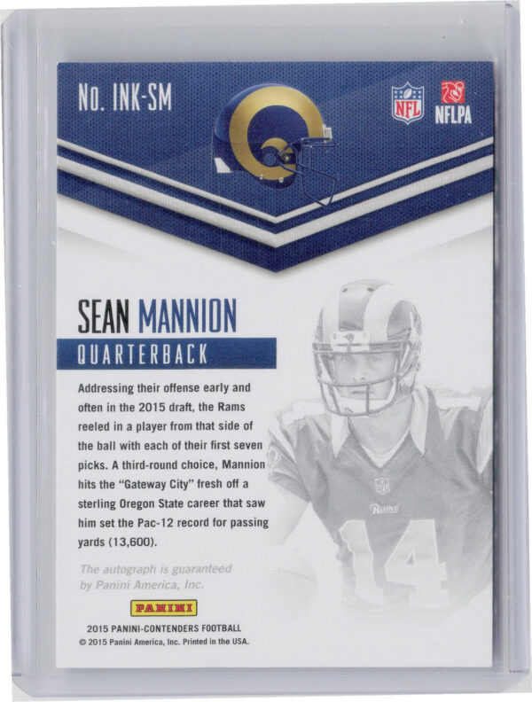 2015 Panini Contenders Sean Mannion AU SN199 #INK-SM Rams Rookie Ink RPS - Image 3