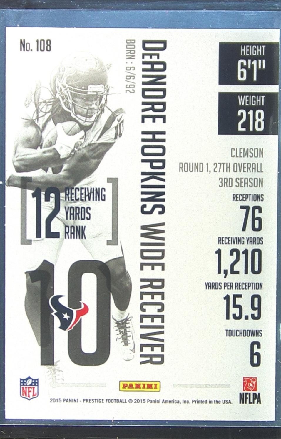 2015 Prestige DeAndre Hopkins Extra Points Red #108 Texans - Image 3