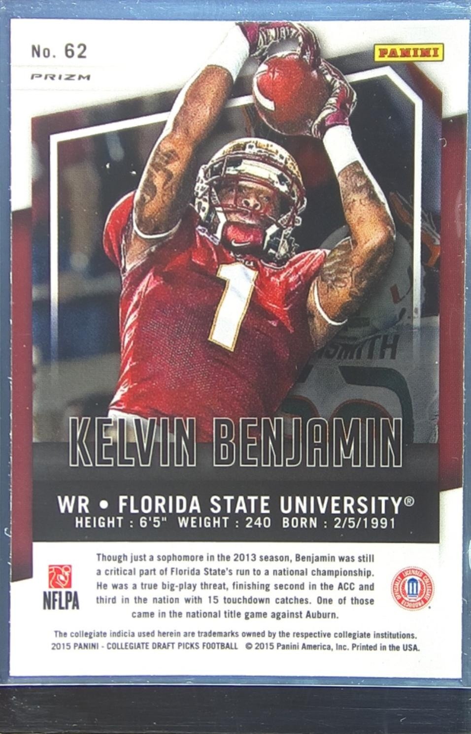 2015 Prizm Collegiate Draft Picks Kelvin Benjamin Prizms Red Power #62 Seminoles - Image 3