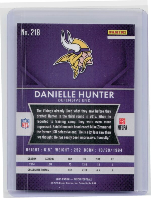2015 Prizm Danielle Hunter RC #218 Vikings - Image 3