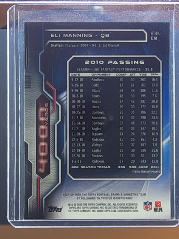 2015 Topps Chrome Eli Manning #AT4K-EM Giants All Time 4000 Yard Club - Image 3