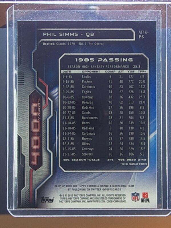 2015 Topps Chrome Phil Simms #AT4K-PS Giants All Time 4000 Yard Club - Image 3