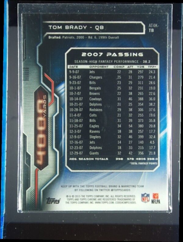 2015 Topps Chrome Tom Brady #AT4K-TB Patriots All Time 4000 Yard Club - Image 3