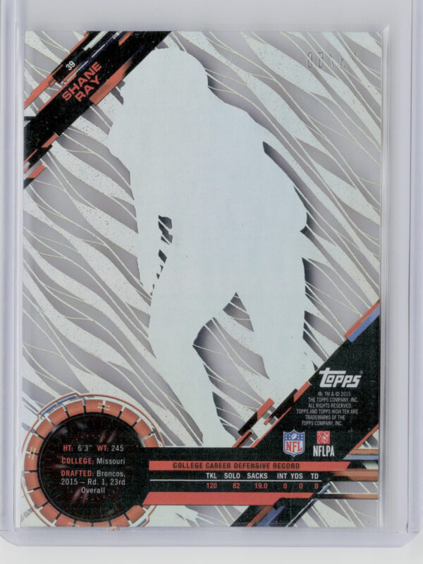 2015 Topps High Tek Shane Ray AU SN50 #39 Broncos Autographs Gold Diffractor - Image 3
