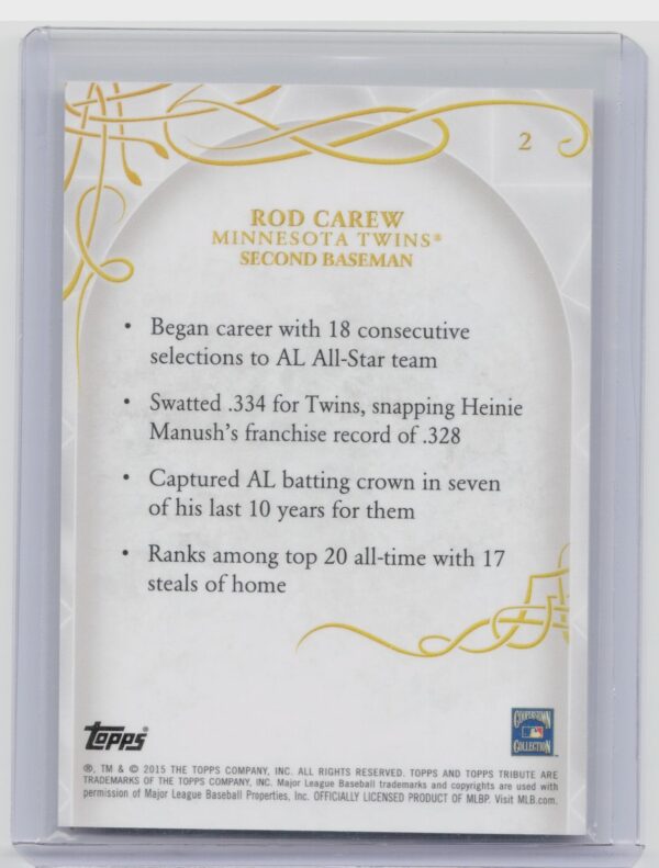 2015 Topps Tribute Rod Carew #2 Twins - Image 3
