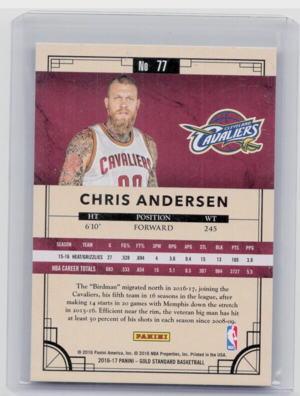 2016-17 Panini Gold Standard Chris Andersen SN269 #77 Cavaliers - Image 3