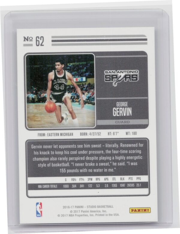 2016-17 Panini Studio George Gervin #62 Spurs - Image 3