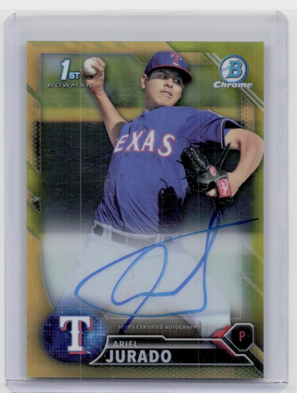 2016 Bowman Ariel Jurado AU SN50 #CPA-AJ Rangers Chrome Prospect Autographs Gold