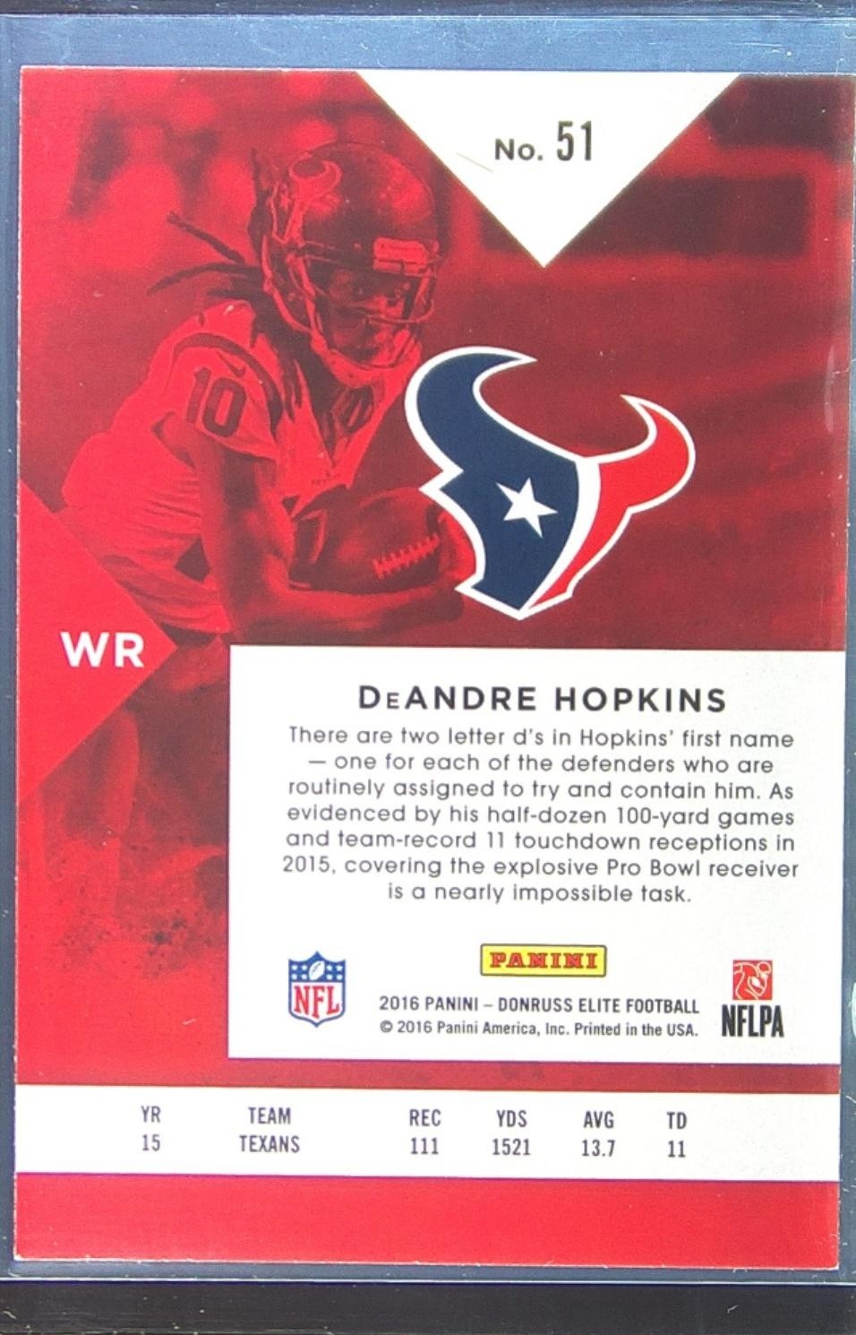 2016 Donruss Elite DeAndre Hopkins #51 Texans - Image 3