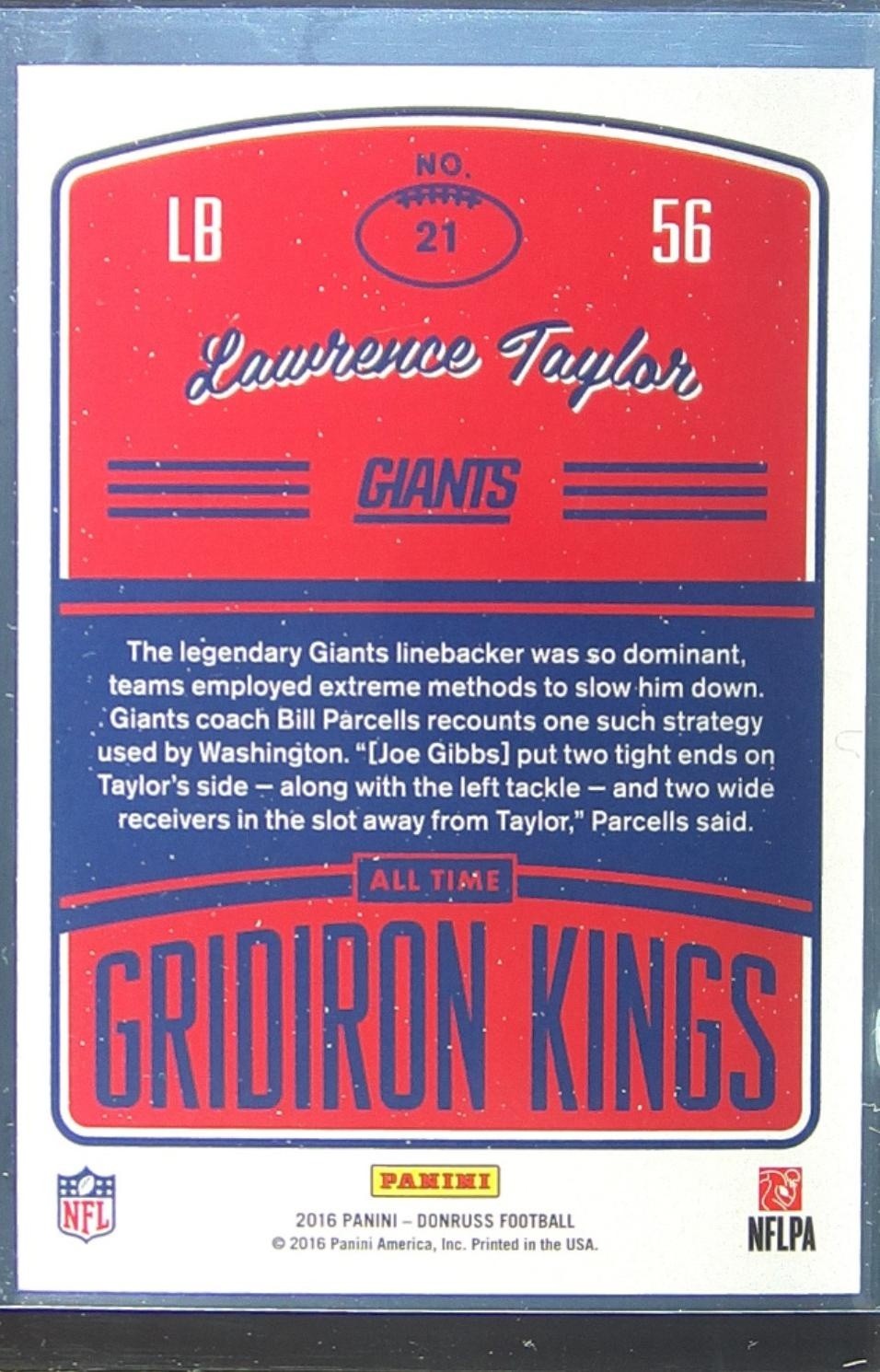 2016 Donruss Lawrence Taylor #21 Giants All Time Gridiron Kings - Image 3