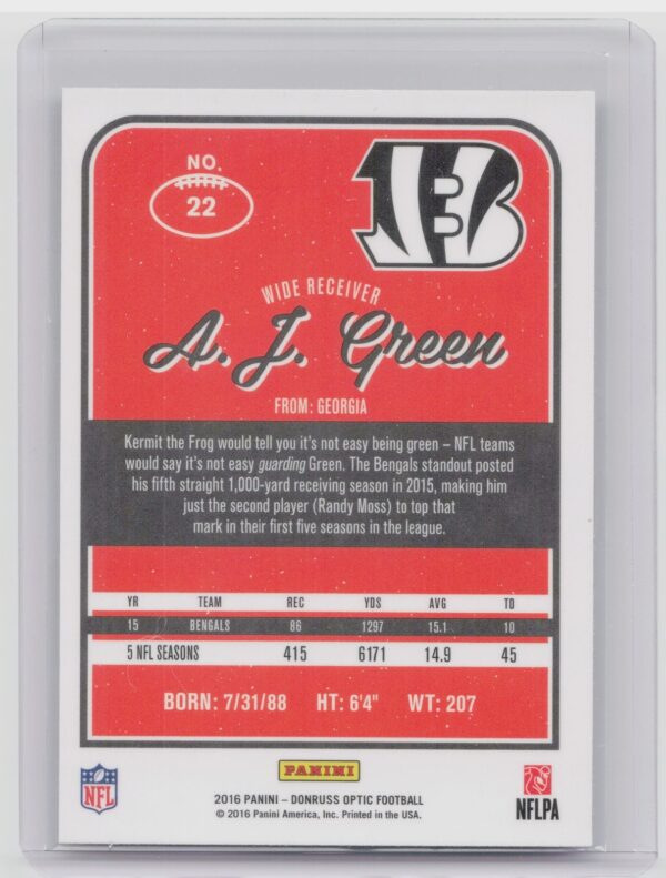 2016 Donruss Optic A.J. Green Holo #22 Bengals - Image 3