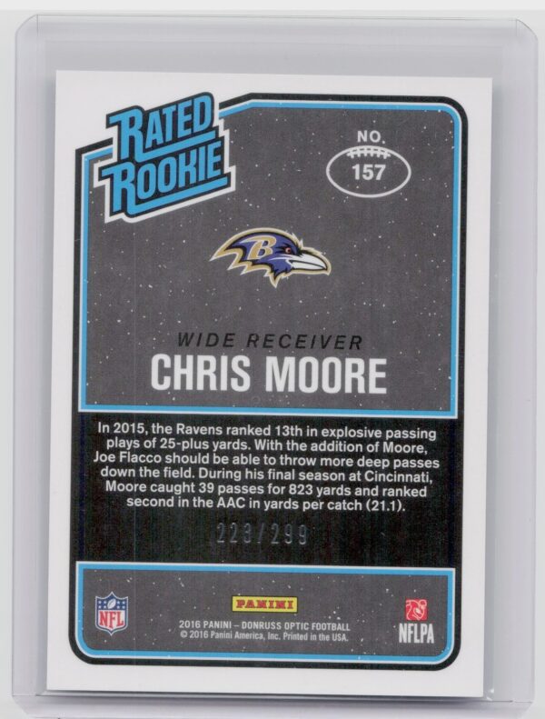 2016 Donruss Optic Chris Moore Aqua SN299 #157 Ravens - Image 3