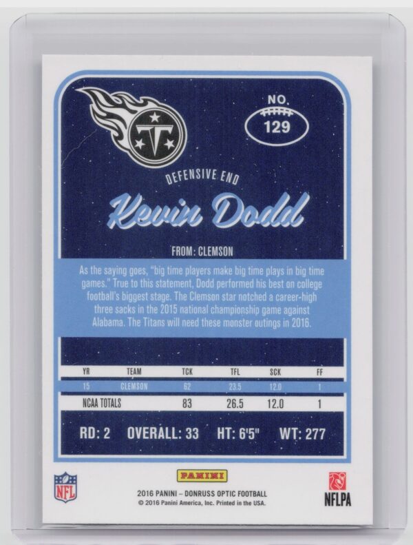 2016 Donruss Optic Kevin Dodd Holo #129 Titans - Image 3