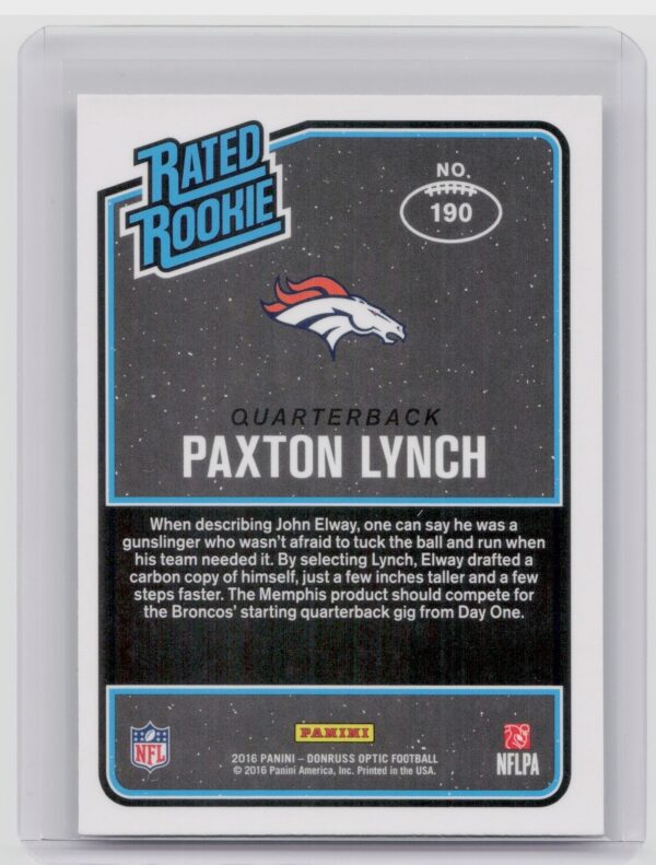 2016 Donruss Optic Paxton Lynch Holo #190 Broncos - Image 3