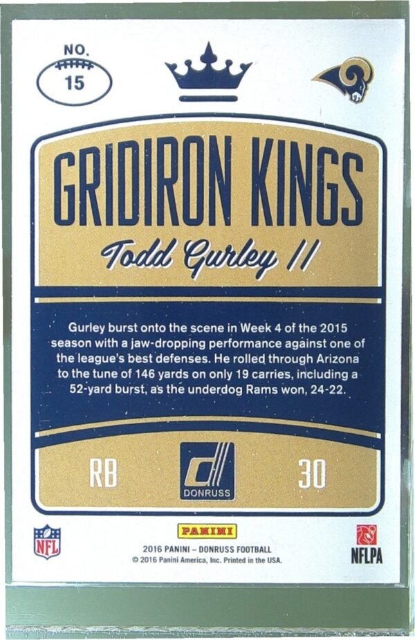 2016 Donruss Optic Todd Gurley II #15 Rams Gridiron Kings - Image 3