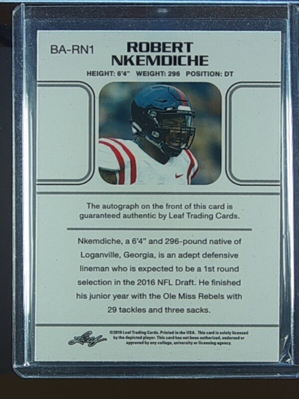 2016 Leaf Ultimate Draft Robert Nkemdiche Gold AUTO /50 #BA-RN1 Rebels - Image 3