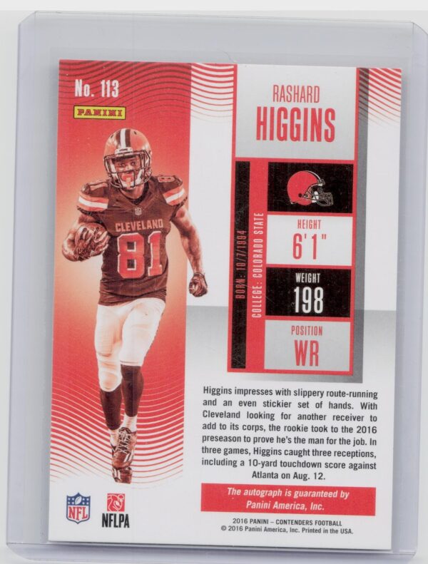 2016 Panini Contenders Rashard Higgins AU RC #113 Browns - Image 3