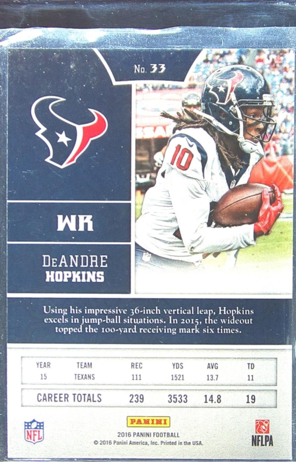 2016 Panini DeAndre Hopkins Shining Armor Rainbow Foil #33 Texans - Image 3