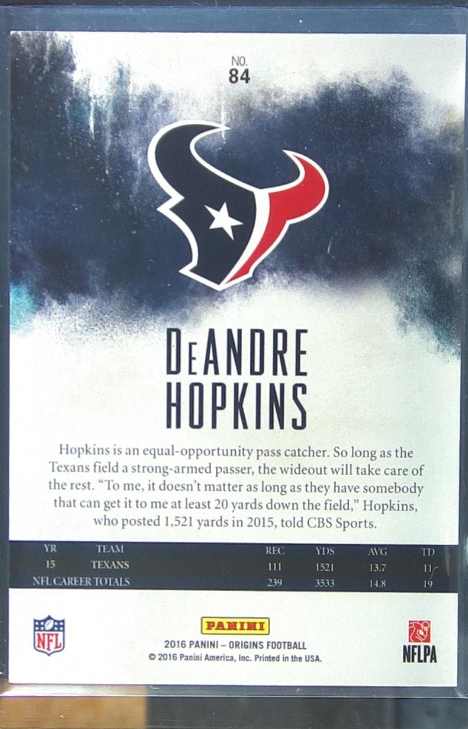 2016 Panini Origins DeAndre Hopkins Blue /150 #84 Texans - Image 3