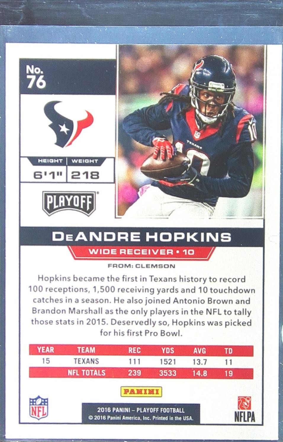 2016 Playoff DeAndre Hopkins 1st Down /99 #76 Texans - Image 3