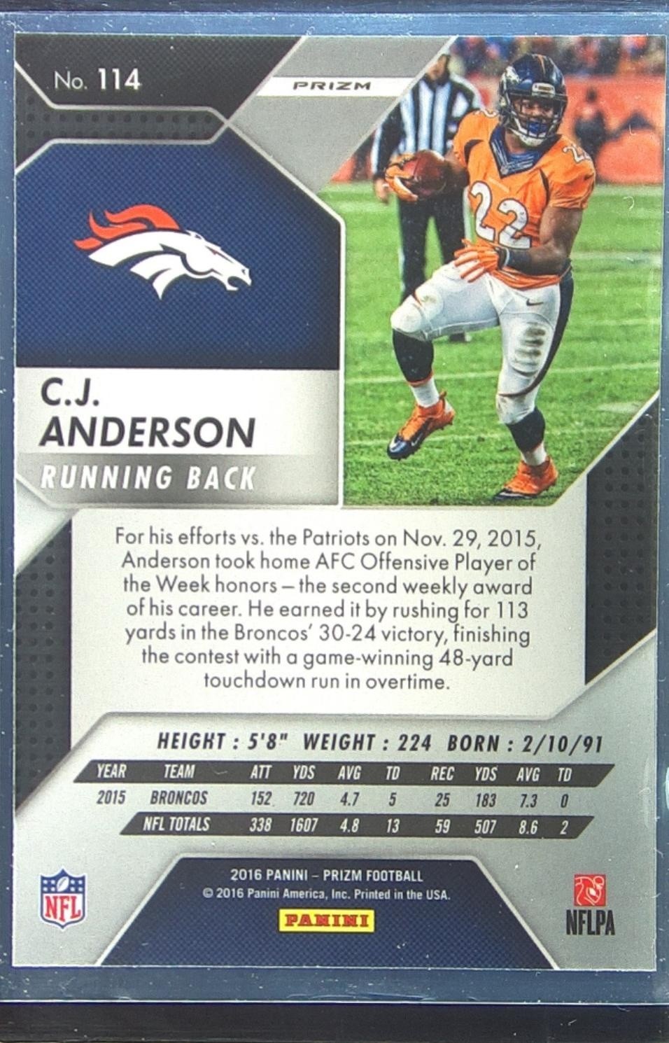 2016 Prizm C.J. Anderson Prizm #114 Broncos - Image 3