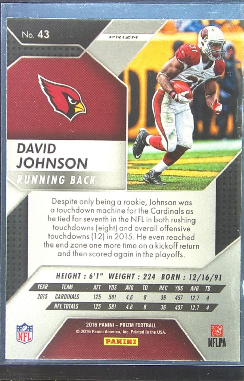 2016 Prizm David Johnson Prizm #43 Cardinals - Image 3