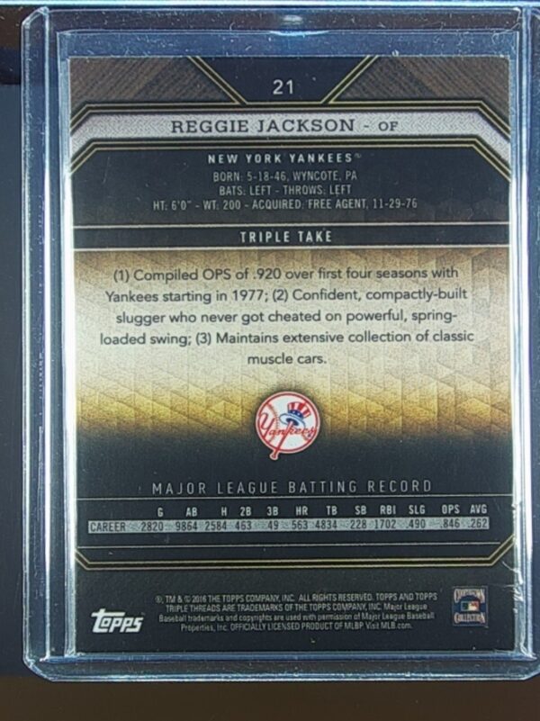 2016 Topps Triple Threads Reggie Jackson Amethyst /340 #21 Yankees - Image 3