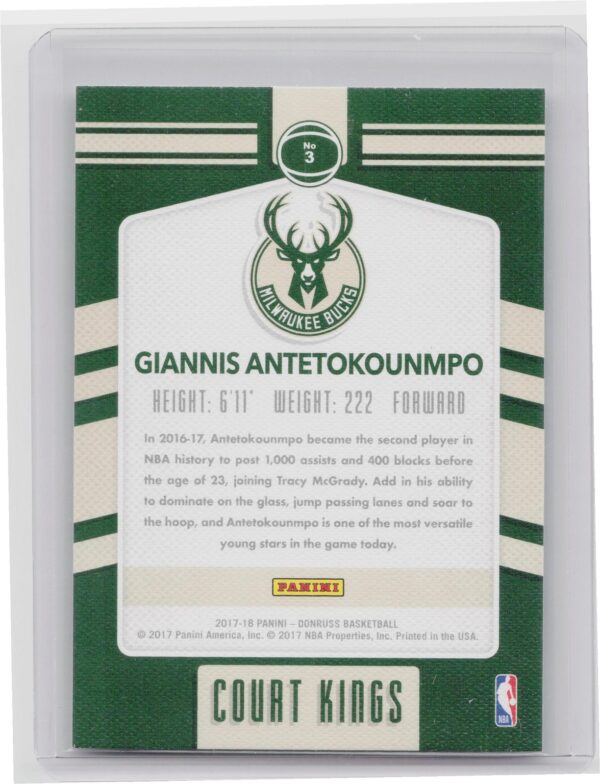 2017-18 Donruss Giannis Antetokounmpo #3 Bucks Court Kings - Image 3