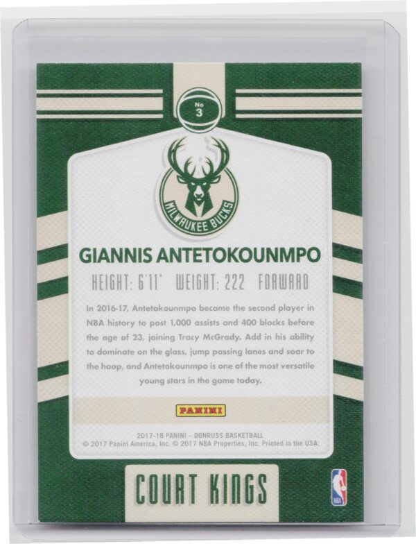 2017-18 Donruss Giannis Antetokounmpo #3 Bucks Court Kings - Image 3