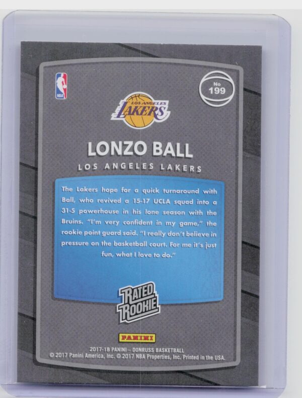 2017-18 Donruss Lonzo Ball RC #199 Lakers - Image 3