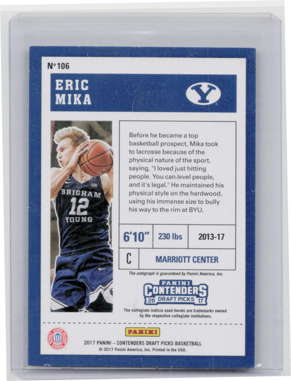 2017-18 Panini Contenders Draft Picks Eric Mika AU SN99 #106 Cougars College Dra - Image 3