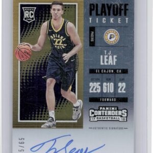 2017-18 Panini Contenders T.J. Leaf Playoff Ticket AU SN65 #118 Pacers