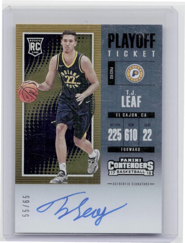 2017-18 Panini Contenders T.J. Leaf Playoff Ticket AU SN65 #118 Pacers