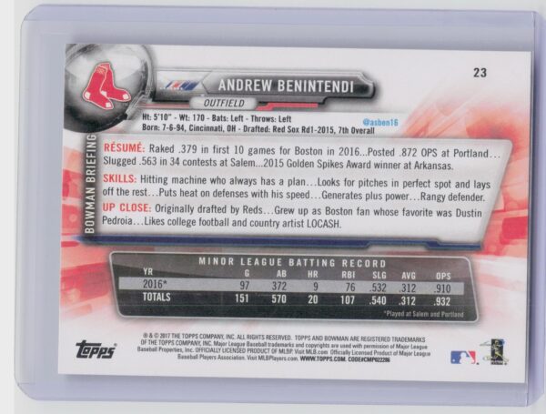 2017 Bowman Andrew Benintendi RC #23 Sox - Image 3